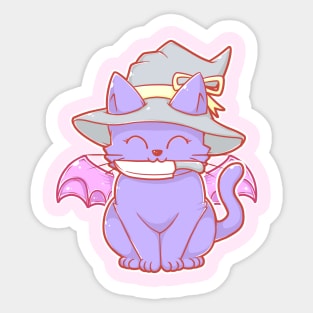 Cute Kawaii Cat with Knife and Bat Wings in Pastel Colors Sticker